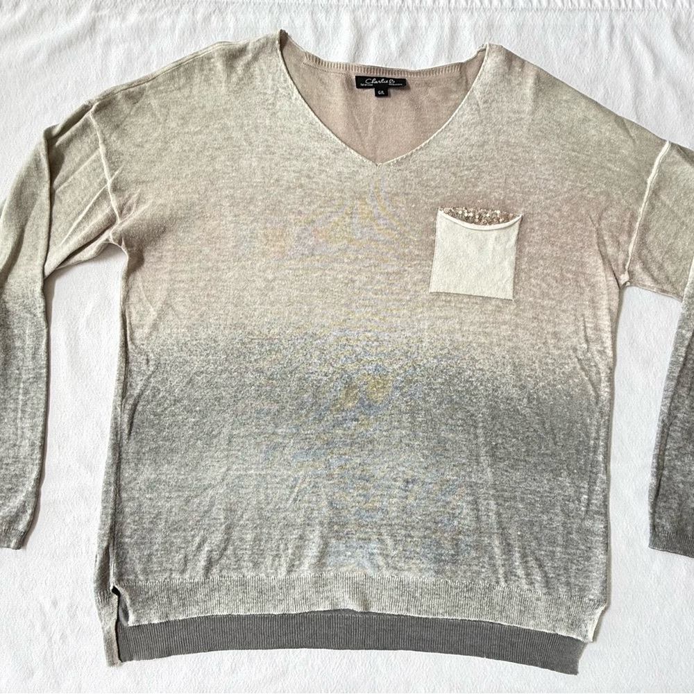 CHARLIE B Neutral Ombre V-Neck Sweater